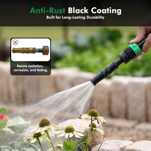 RESTMO Solid Brass Hose Nozzle, Heavy Duty Adjustable Twist Hose Nozzle | Anti-Rust Black Coating, Solid Brass Construction, Leak-proof, Adjustable 3 Spray Patterns, Ideal for Watering & Washing - size: 1 Pack