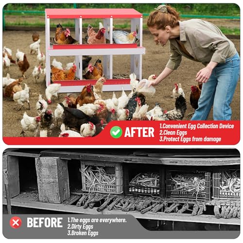 Chicken Nesting Box, 6-Hole Nesting Boxes with Bracket Legs, Removable Tray, Ventilation Holes, Easy Egg Collection & Cleaning, Laying Boxes for Hens, Red - color: Red, size: 32.1"L x 16.9"W x 26.6"H