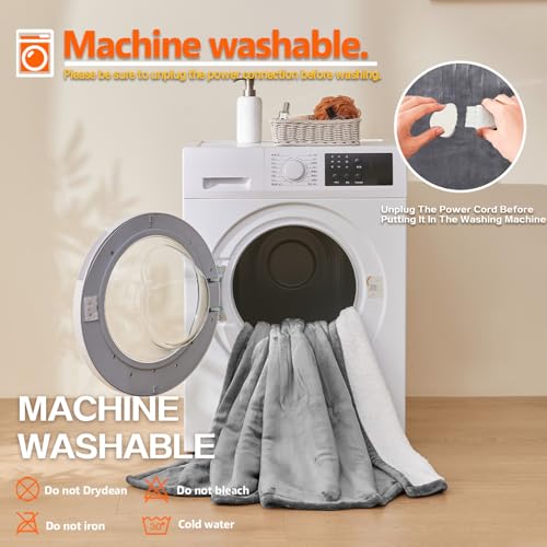 Wearable Heated Blanket With Sleeves & Foot Pocket, Heated Throw Blankets Fast Heating Blanket With 10 Heat Settings Auto Shut Off Over-Heat Protection-Warm Gift, Machine Washable, 52”*72”+18” - color: Light Gray