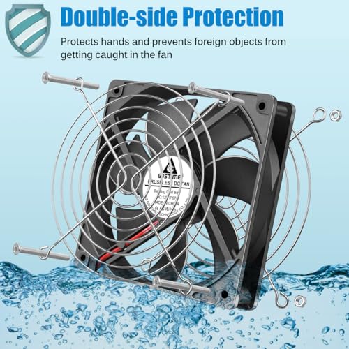 GDSTIME 120mm IP67 Waterproof Fan w/Speed Controller 110V 120V AC Powered | 12V Computer Fan with AC Plug, for Terrarium, Biltong Box, Chicken Coop, Greenhouse Cabinet, DIY Cooling Ventilation Projects - size: Waterproof-1225 w/ Speed Controller