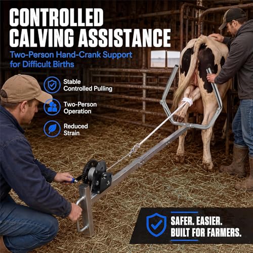 80'' Calf Puller with Hand Crank Gear System and Nylon Rope | Enhanced Calving Efficiency, Effortless Extra Long Reach, Non-slip Handle, for Difficult Large Calf Delivery & Vet Use