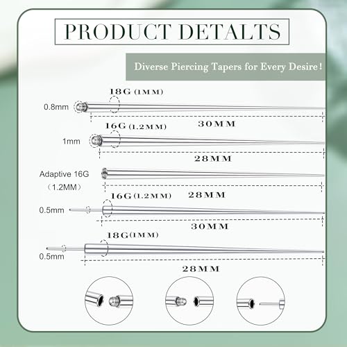 Piercing Ball Grabber Tool, 14-20G Taper for Changing Jewelry | Surgical Steel Flat Back Earrings Threader Tool Insertion Pin, Body Piercing Kit for Ear Rook Conch Nose Lip Jewelry Removal - style: Piercing Tapers (14G 16G 18G) + Ball Grabber Tool + Pierc