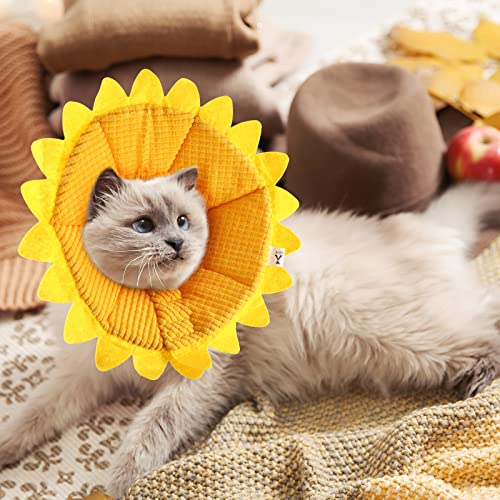 Sunflower Cat Recovery Cone Collar Soft Adjustable Elizabethan Cone,Small - size: Small