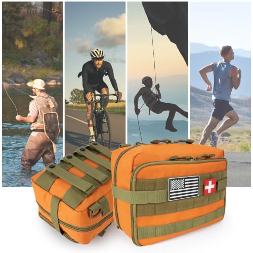 Jueachy Tactical Molle Pouch Large Admin Bag Utility Tool Pouches Molle Attachment EDC Pouches Expandable Molle Accessories Organizer Medical Pocket U.S.A Patch Included - color: Orange