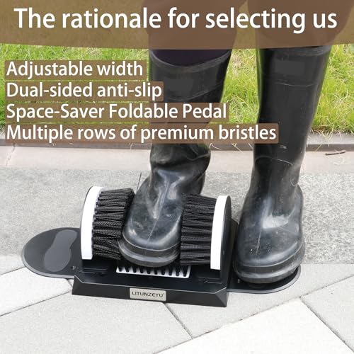 Adjustable Width Boot Scrubber & Shoe Cleaner - Heavy Duty, Outdoor | Rugged Bristle Brush for Mud,Dirt,Snow - Crack-Resistant,No Shedding - For Garden,Farm,Garage - Rustproof & Easy Clean