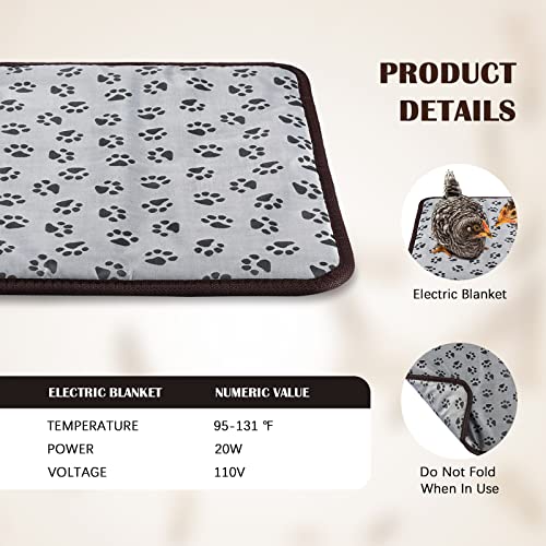 20W Heating Pad Chicken Coop Rabbit Cat Dog 110V Chew Resistant | Adjustable Temp Control, Waterproof Outdoor Use, Guinea Pig Warmer, Heated Blanket with Durable Chew Resistant Cord