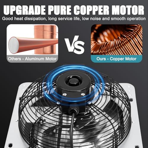 Criditpid 14 Inch Shutter Exhaust Fan, 1088 CFM Wall Mounted Attic Fan, Greenhouse Fan with Speed Controller and Thermostat for Garages, Warehouse, Shed, Basement, Chicken Coops Ventilation, 1450 RPM - size: 14 Inch Shutter Exhaust Fan