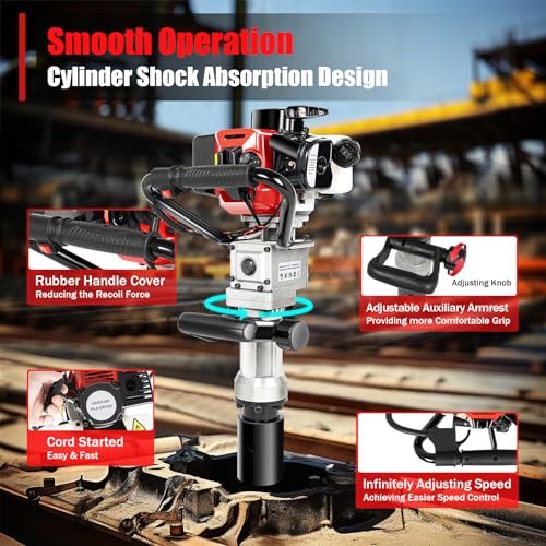 Gas Powered Post Driver 32.7cc 900W Fence Post Driver with 2 Sockets, 8500RPM 2-Stroke Pile Driver for Fence Installation Farm Vineyard and Construction Projects