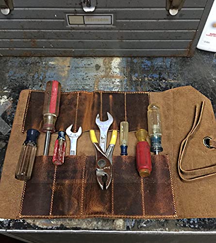 Leather Tool Roll Up Pouch - Leather Tool Wrench Roll/Chisel Bag by Rustic Town | Fit Carving & Hand Tools up to 9 inches, Compact Carry for Woodworkers, Electricians and DIY Projects, Secure Tie Closure