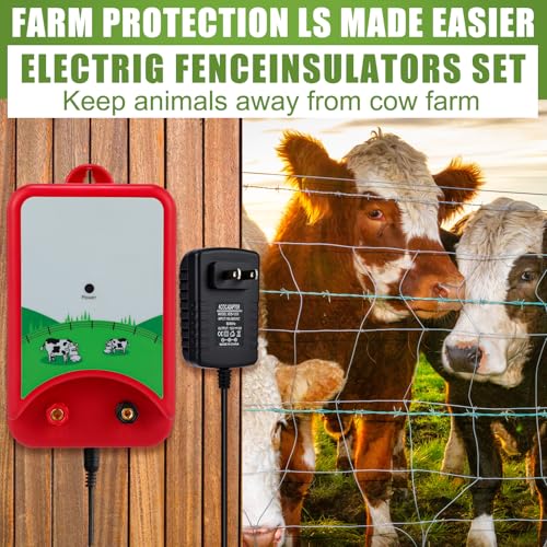8 Mile Electric Fence 12000V 1.5Joule Electric Fence Charger Kit with Copper Ground Rod Insulator Socket Tool Aluminum Wire for Containing Dog Livestock