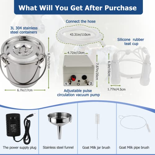 2026 Upgrade 3L Goat Milking Machine, Continuously Adjustable Suction Pulsation Vacuum Electric Milker, Portable Livstock Milking Machine with Stainless Bucket(US Plug)(3L Goat) - size: 3L Adjustable Sheep Milking Machine
