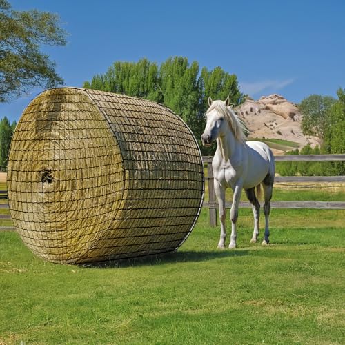 Round Bale Hay Net for Horses, Durable Knotless Nylon Slow Feeder,6x6 ft, Reduces Hay Waste, Ideal for Outdoor Use, Promotes Healthy Digestion (5 * 5FT) - size: 5*5FT
