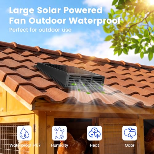 25W Solar Fan for Chicken Coop 430CFM Solar Exhaust Fan | IP67 Waterproof Solar Panel-No Wiring Required, Easy Install Greenhouse Fan for Shed, Attic,Barn, Dog House - size: 25W Solar Fan