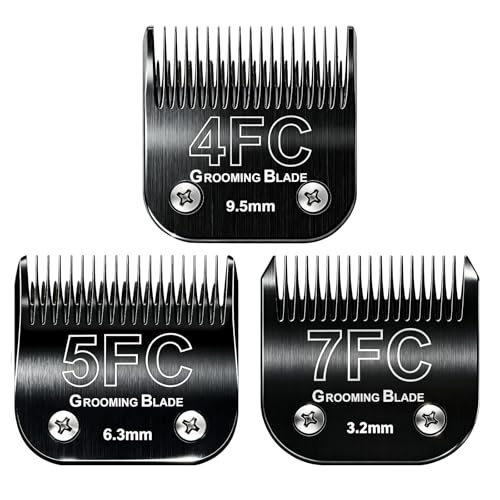 Size 4FC+5FC+7FC Detachable Dog Grooming Blades, Compatible with Andis, Oster A5, Wahl KM10 Series Clippers, Cut Length 3.2-9.5mm, Black - size: 4FC+5FC+7FC