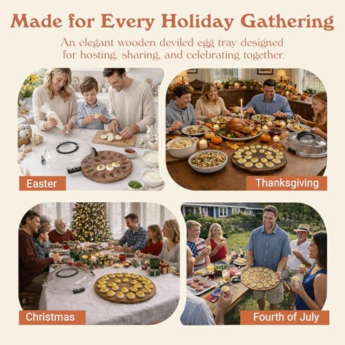 77L Deviled Egg Containers with Lid, 24-Slot Acacia Wood Deviled Egg Tray Platter for Serving and Transporting, Elegant Party & Potluck Serving Board (Black)