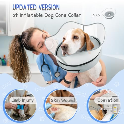 Supet Raised Inflatable Dog Cone Collar to Stop Licking, Soft Dog Cone Alternative After Surgery, Pet Neck Donut Collar for Small Medium Large Dogs - color: Solid Grey, size: S(Neck 7"-9.5")