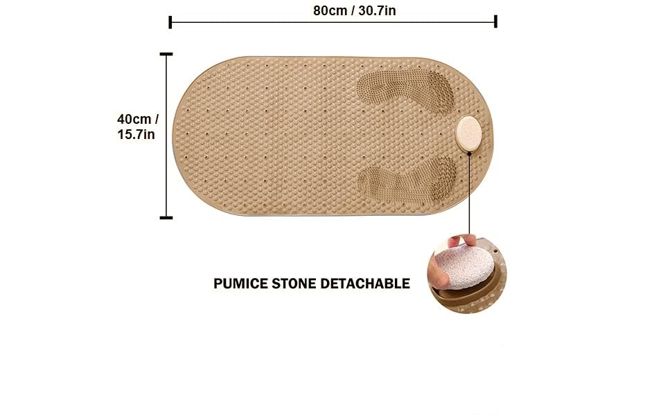 Shower Mats Bath Mat Non Slip Bath Mats for Tub Grinding Floor Massage Mat Foot Scrubber with Removable Pumice Stone 15.7 x 31.4 inch Soft Bathtub Mat with Suction Cups & Drain Holes (Beige) - color: Beige