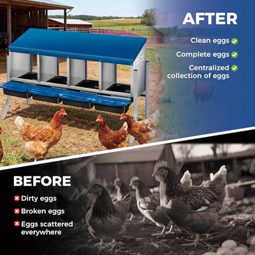 Garvee 4-Hole Roll Away Egg Collection Chicken Nesting Box | Galvanized Steel Nest Box for Laying Eggs - color: Blue, size: 4 holes with legs