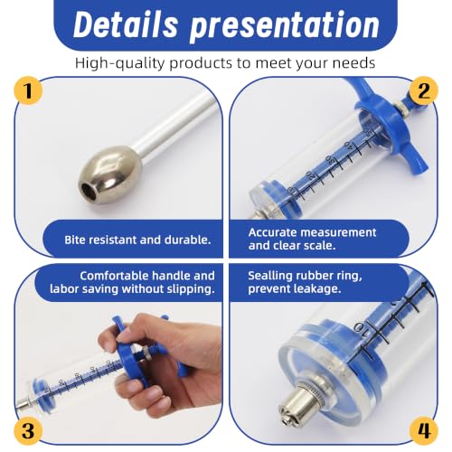 2 Pcs Goat Syringe Reusable Adjustable Goat Drench Syringe with 2 Drench Nozzle and Needles, Feeding Supplies for Cattle, Sheep, Goats, Horse, Pig, Dog (Blue, 20ML+50ML) - color: Blue, size: 20ML+50ML