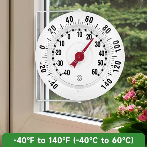 5.5 Inch Indoor Outdoor Thermometer with Mounting Bracket, White | Wall Mounted Garden Thermometer with 360° Swivel, -40 to 140℉