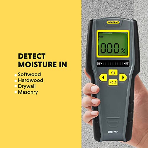 General Tools Digital Moisture Meter MMD7NP - Humidity Sensor- Pinless and Non-Invasive | Non-invasive moisture detector for walls, wood floors & concrete. Wood moisture meter for building materials & houses. - size: Pinless