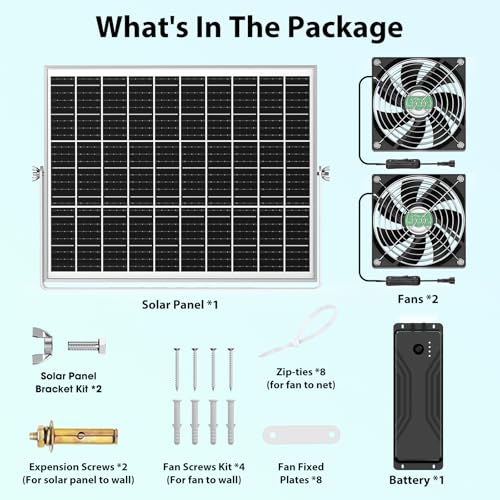 Solar Fan with Battery, Solar Fan for Greenhouse & Chicken Coop, Rechargeable Solar Fans for Outside, Solar Powered Exhuast Fans for Outdoor Doghouse Shed Circulation Vent Ventilation Cooling - size: 4.7" Fan Large