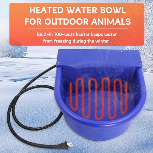 Automatic Heated Horse Waterer Bowl, 4L Large Capacity Farm Heated Water Bowl Constant Temperature Dispenser with Float Control for Pet Dog Goat Chicken and Other Animals,Outdoor Thermal-Bowl,Blue