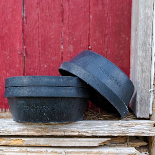 Red Barn 6.5 Gallon Rubber Feed Pan – Large Flexible Livestock Feed & Water Tub for Horses & Cattle – Heavy Duty Rubber Farm Utility Pan - size: 6.5 Gallon