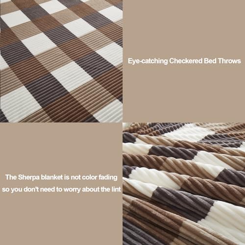 PU MEI Sherpa Blanket Twin Plaid Thick Bed Blanket, 60”*80” Super Soft Flannel Fuzzy Fleece Reversible Velvet Plush Warm Blanket for Couch (Beige Check, 60"*80") - color: Beige Check, size: 60"*80"