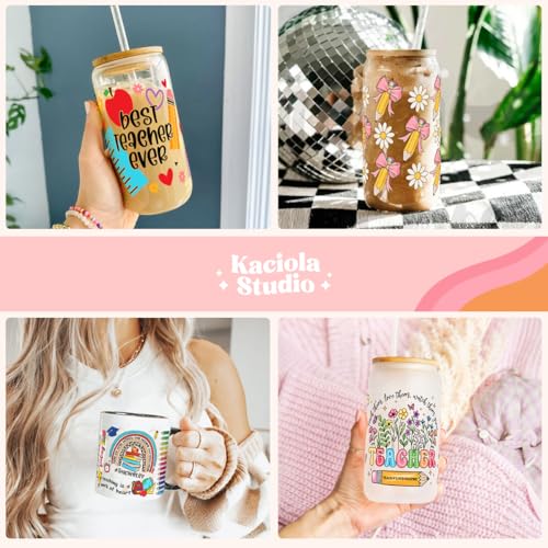 Kaciola 9 Sheets UV DTF Cup Wraps for 16 oz- Teacher Theme UV DTF Stickers, 1 Sheet Mysterious Pattern Transfer, Rub on Transfers Stickers for 16 oz Libbey Glasses Crafting - style: Teacher