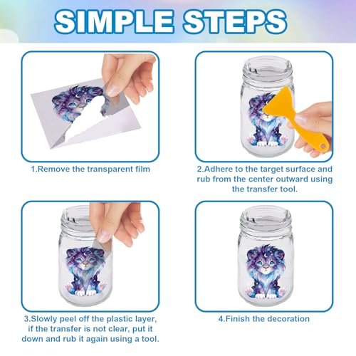 GLOBLELAND 18 Sheets Star Animals Transfer Sticker for Cup Crafts Waterproof 3.9x3.6 inch Universe Cat Decal Stickers Dreamlike Bear Fox Rub on Transfer for Bottle Vase Glass Furniture Decor - style: Star Animals