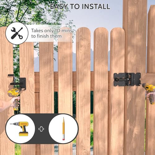 Vinyl Gate Kit Self-Closing Vinyl Fence Single Gate Hinge and Latch Hardware Kit - 2 Hinges and 1 Latch, Carbon Steel, Easy Installation
