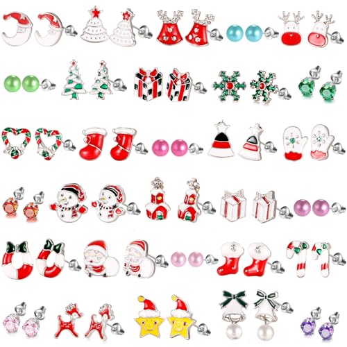 30 Pairs Hypoallergenic Earrings for Girls Sensitive Ears with Stainless Steel Post -Assorted Cute Stud Earrings for Teens Girls Women - style: #6-Christmas