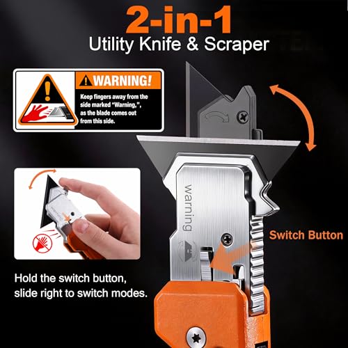 REXBETI 2-in-1 Utility Knife & Scraper, Zinc Alloy Body, Blade Storage