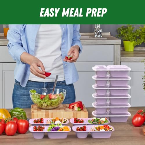 Dealusy 50 Pack 28 oz Meal Prep Containers with Lids 2-Compartment, Lilac | Sturdy Leakproof & Food Safe, Microwave, Freezer, Dishwasher Safe Prep Containers, To Go Take Out Plastic Food Storage - color: Lilac