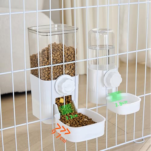 Hanging Automatic Food Water Dispenser,Rabbit Feeder Guinea Pig Water Bottle Food Feeder for Ferret Guinea Pig Rabbit Bunny Cage Accessories (White) - color: white
