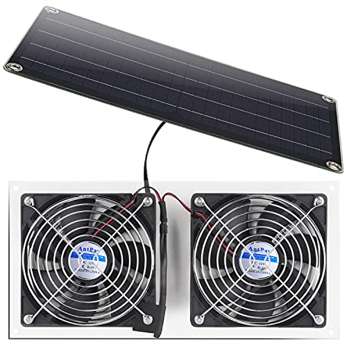 AntPay Solar Powered Fan Kit, IPX7 Weatherproof Dual Fan, Solar Exhaust Intake Cooling Ventilation for Chicken Coop,Greenhouse,Shed,Pet House,Outside with 11Ft/3.5m