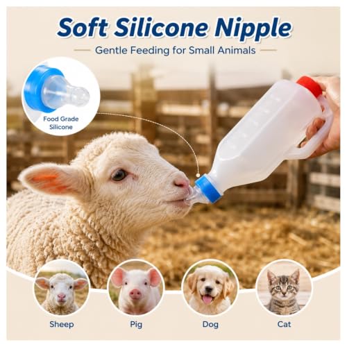 5pcs 500ml Lamb Feeding Bottle, Thickened Goat Milk Feeder Bottles, Hang Upside Down Livestock Milk Bottle with Pacifier Hanging Handle for Goat Lamb Fawns Nigerian Dwarf Doeling