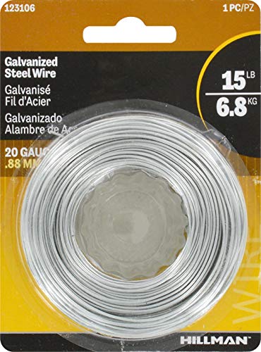 Hillman Hobby Steel Wire, 20 Gauge x 175ft, 1 Roll, Silver | Galvanized steel with zinc finish , 15lb load support for crafts, hanging, bundling, and DIY use , Corrosion resistant
