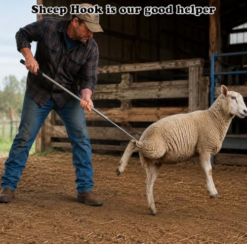 Adjustable Sheep Hook Catching Tool with Storage Bag, Stainless Steel Livestock Handling Crook for Sheep and Goats, Extendable Animal Leg Catcher Pole, Shepherd Herding Tool for Farm Management