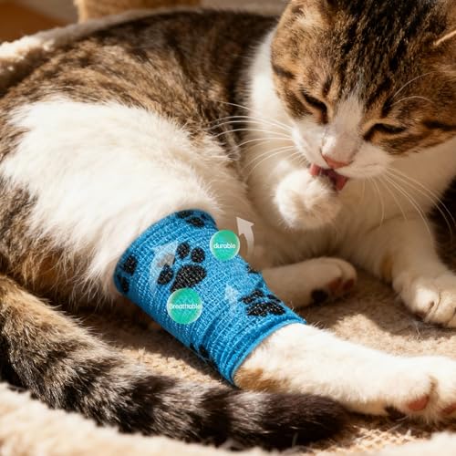 Vet Wrap for Dogs, Self Adhesive Bandage for Wounds & Paw Protection, Waterproof Non-Woven Cohesive Wrap for Swelling, Sprains & Pain Relief, 2 Inch 6 Rolls