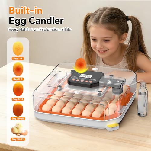 48 Egg Incubators for Hatching Eggs, Chicken Incubator with Auto Turner, Digital Temp & Humidity Control, Built-in Egg Candler & External Water Refill - for Hatching Chicks, Ducks, Quail, Goose Eggs