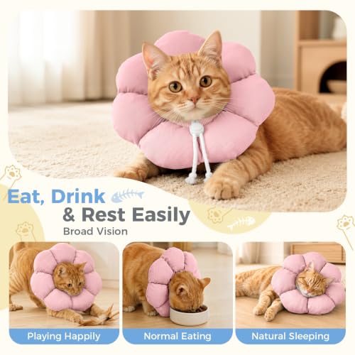 Avont Soft Cat Cone L Softpink Post-Surgery Anti-Lick Adjustable | Softpink L, Neck 9.8-13.8", Anti-Lick, Breathable, Lightweight, Soft Cotton, Adjustable Drawstring - color: Softpink, size: L (9.8" – 13.8")