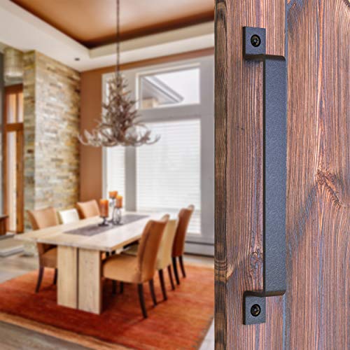 12 Inch Straight Bar Barn Door Handle - Black Cast Iron Pull for Sliding Doors, Gates, Sheds, Fences, Closets - Indoor Outdoor Farmhouse Hardware - size: 12 Inch, style: Straight Bar
