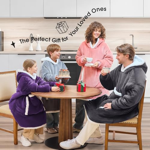 JOYWOO Oversized Wearable Blanket Hoodie,Cat lovers Long Hoodie Blanket for Adult,Birthday Gifts for Women Men Mom,Cozy Fuzzy Sherpa Fleece Sweatshirt Hooded Blanket with Giant Pocket Gifts, Grey - color: Grey, size: Oversize