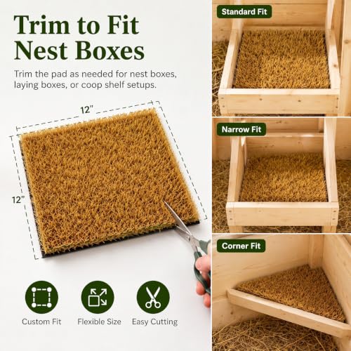 Chicken Nesting Pads, 12x12 Washable Artificial Grass Mat for Chicken Coop, Reusable Pet Garden Turf with Rubber Backing (8 PCS Brown) - color: 8 PCS Brown