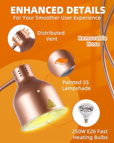 Food Heat Lamp: [Rapid-Heating Bulbs Included] [Steady Heating] Commercial Food Warmer Lamp, Electric Heat Lamp for Food Catering Food Warming Lamp for Buffet Parties (Painted Copper, 32" (2-Head)) | Catering Food Warmer Lamp, Commercial Heat Lamp for Foo