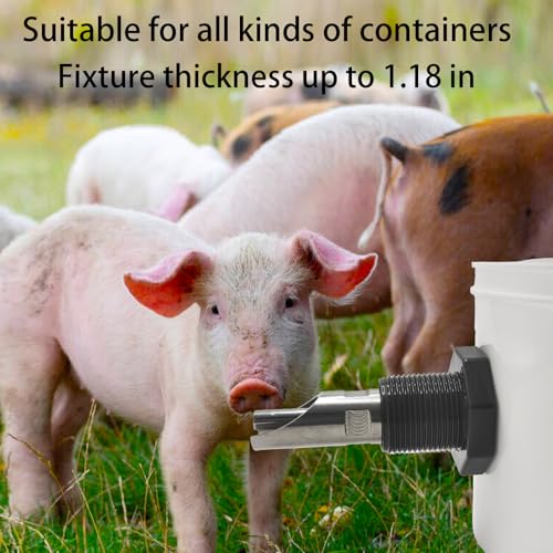 5 Pcs Automatic Pig Nipple Waterer for Barrel Kit | Stainless Steel Pig Waterer Nipples with Filter and Water Tank Connector for Livestock Hog Piglets Drinking