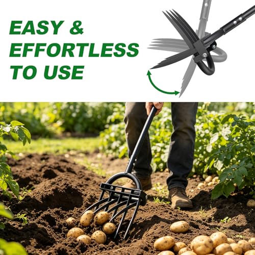 Broad Fork Garden Tool, 63" Heavy Duty Broadfork Hand Tiller with Double 5+4 Sharp Tines, Garden Pitchfork with Ergonomic D-Shaped Handle, Spading Dig - size: Broad Fork 63Inch