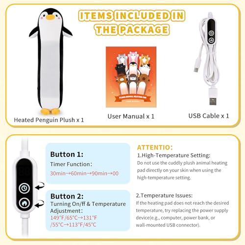 Penguin Plush USB Heating Pad for Girls Period Cramps Menstrual | 20” Black Penguin Heated Plush Stuffed Animals, Portable Indoor Outdoor Use, Electric Plush Heating Pad for Women Mom Gifts - color: Black Penguin Heating Pads